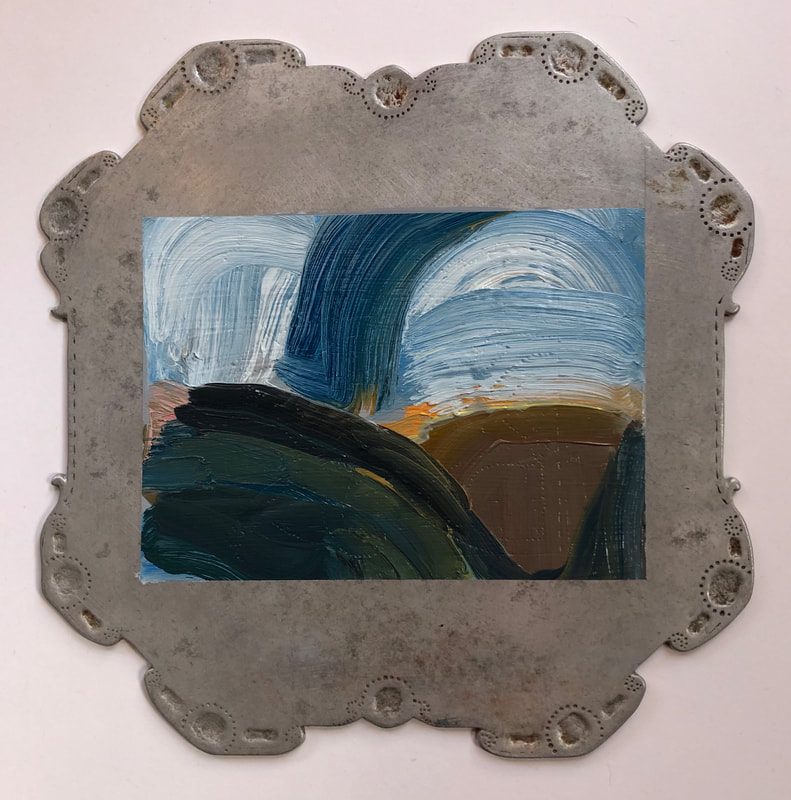"One More Thought", 2019, Oil on Metal, 11 1/2 x 11 1/2 inches.